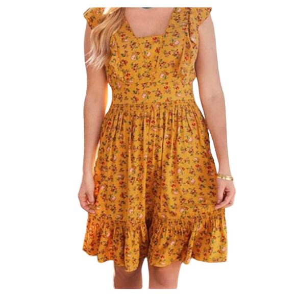 Matilda Jane Women's Small Fantasy Fancy Fairy Whimsical Yellow Floral Dress - Picture 1 of 6